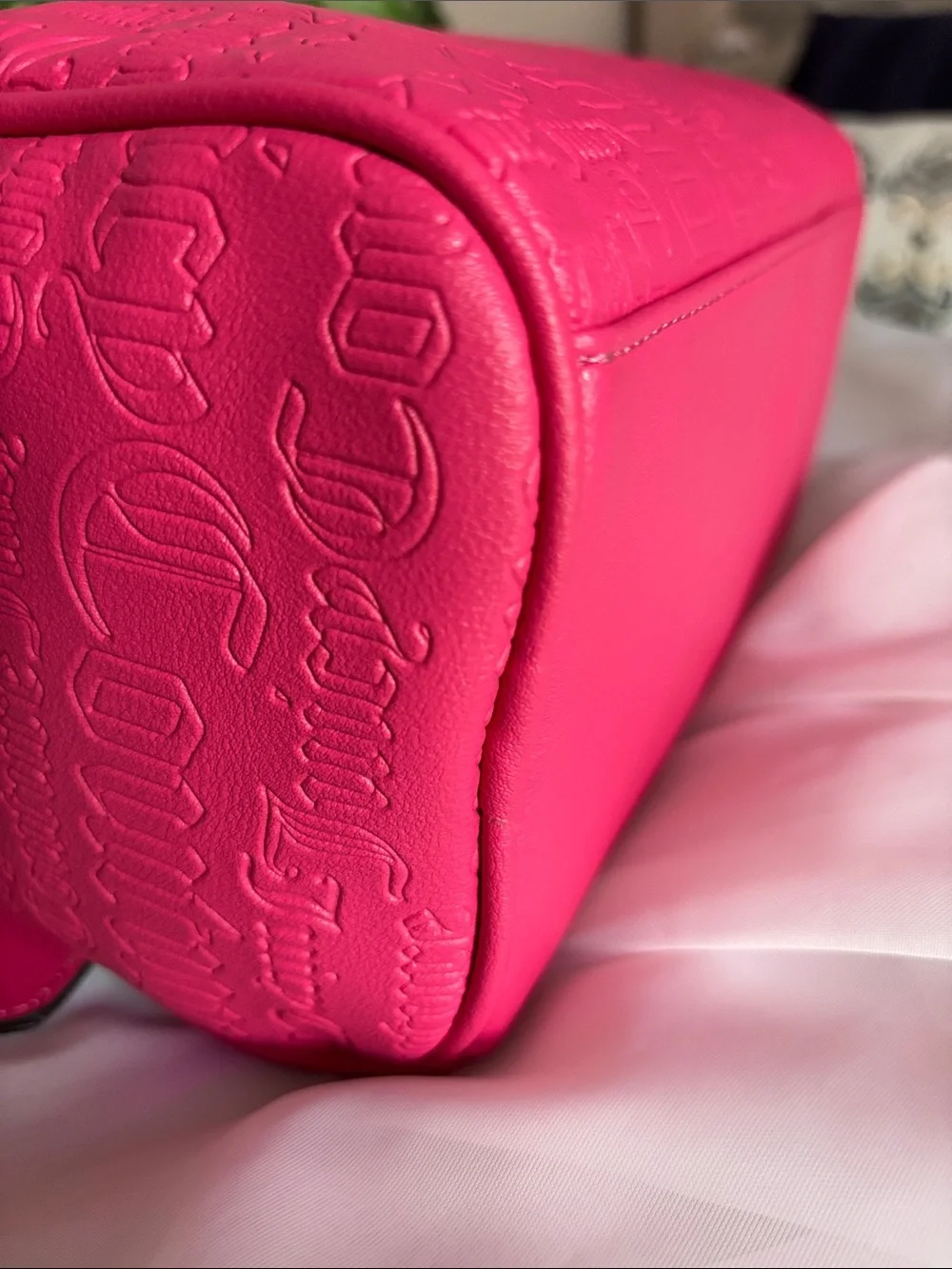 Juicy Couture Bright Pink Embossed Satchel with Heart Tag